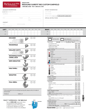 Westone Earmold Order Form