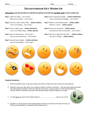 Dichotomous Key Warm Up  Form