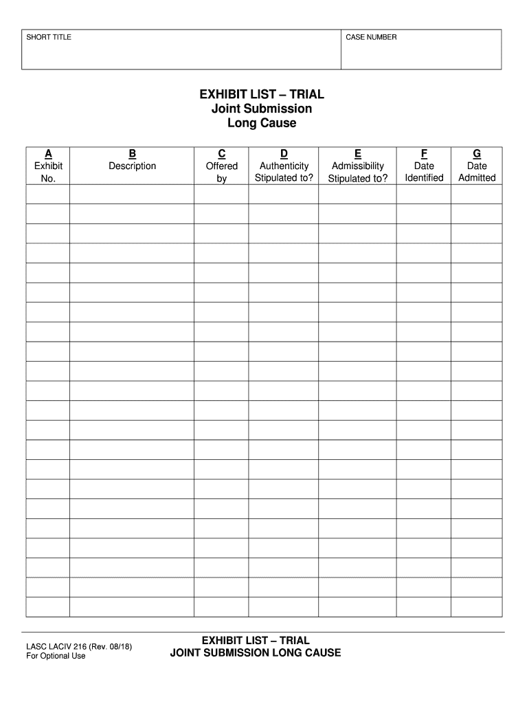 Get and Sign Exhibit List Joint 2018-2022 Form