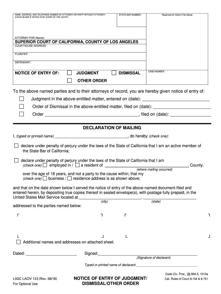  Notice of Entry of Order California 2018-2024