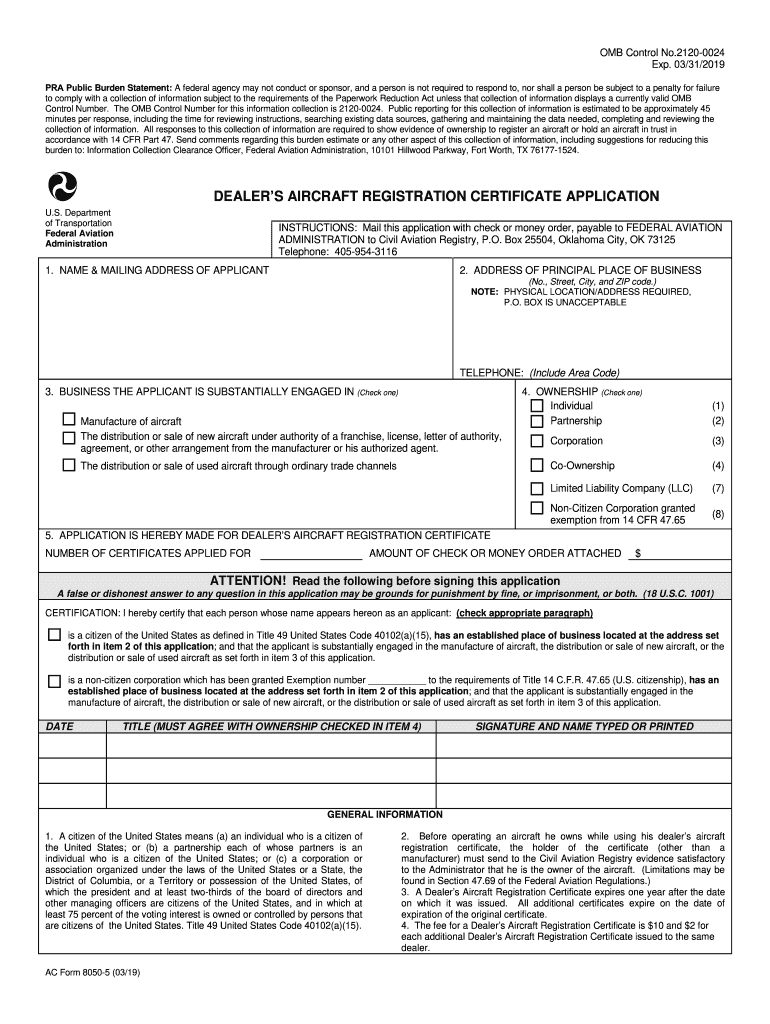  Faa Form 8050 5 2019