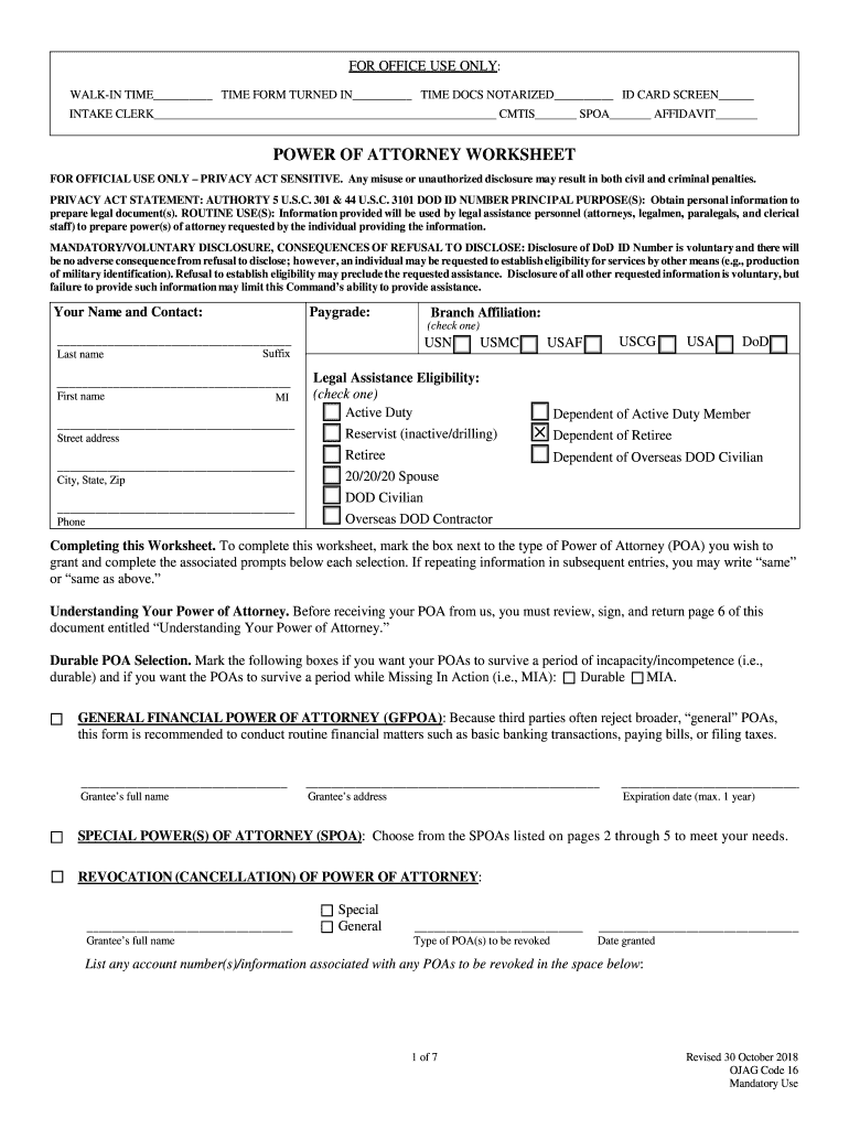 Navy Power of Attorney  Form