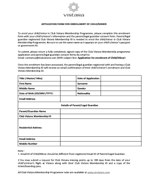 APPLICATION FORM for ENROLLMENT of CHILD Vistara