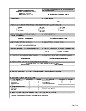 Position Description Form Sample