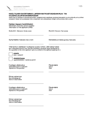 Huoltajien Suostumus Lapsen Matkustusasiakirja  Form