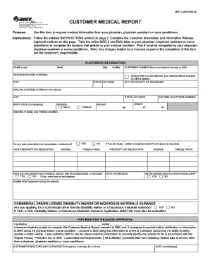 Customer Medical Report  Form