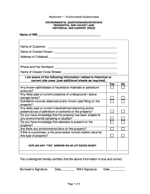 Environmental Questionnaire and Disclosure Timberland Bank  Form