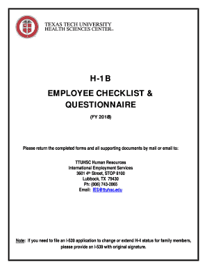 Get and Sign Employee QuestionnaireH 1B 2018-2022 Form