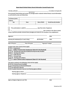 Criminal History Record Info Consent Inquiry Form Town of Alto