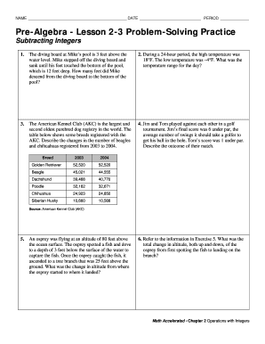 Negative Numbers Word Problems Worksheet PDF  Form