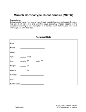 Munich Chronotype Questionnaire Online  Form