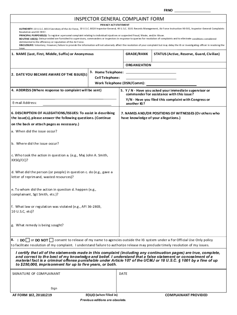 Af Form Registration