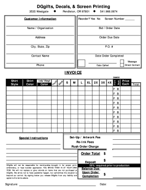 Copy of Screen Printing Order Form XLS