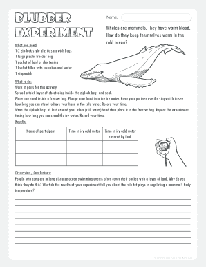 Blubber Experiment Worksheet  Form