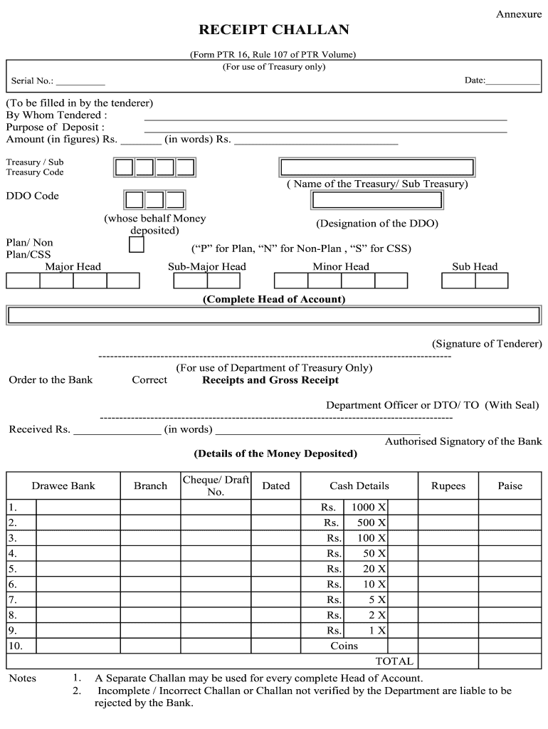 Receipt Challan  Form