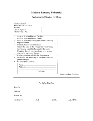 Madurai Kamaraj University Migration Certificate Online Payment  Form