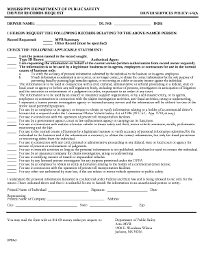 Mississippi Department of Public Safety Driver Records Request Summit  Form