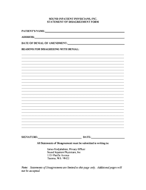 Statement of Disagreement Form Sound Physicians