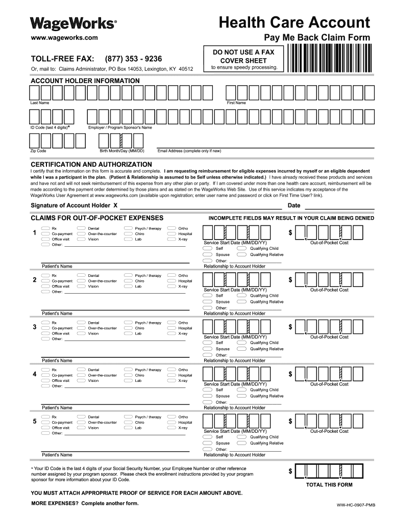 WageWorks Pay Me Back Claim Form Instructions Cook County