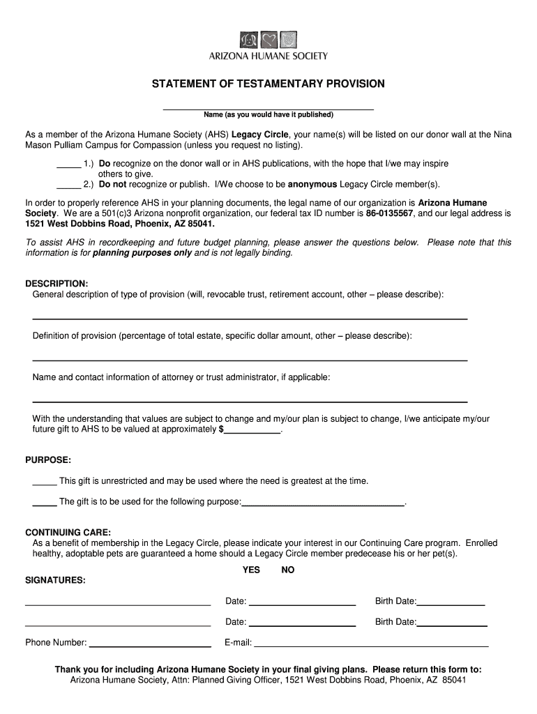 Statement Testamentary  Form