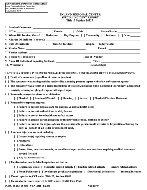 Inland Regional Center Special Incident Report  Form