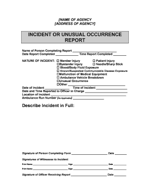 Unusual Occurrence Report  Form