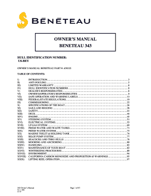 OWNER&amp;#39;S MANUAL BENETEAU 343 Ptm2 Cc Utu  Form