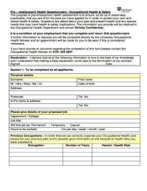 Uk Pre Employment Questionnaire  Form