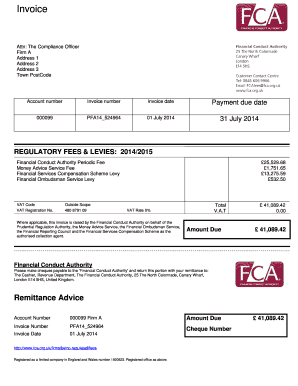 Sample Invoice Financial Conduct Authority  Form