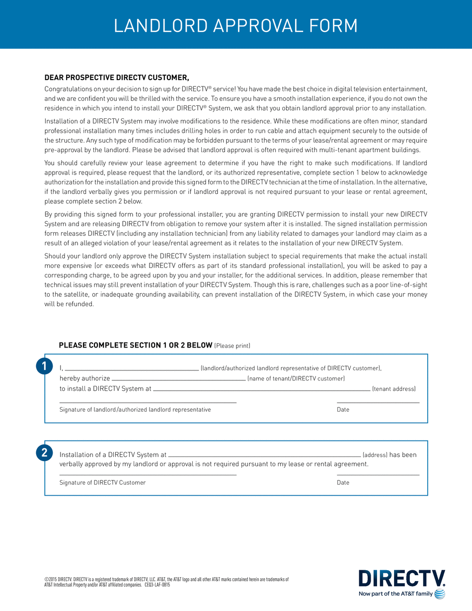  Direct Tv Landlord Approval Form 2014-2024