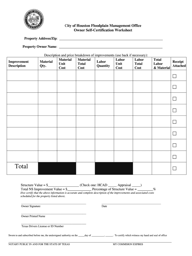 City of Houston Floodplain Management Office Owner Self  Form