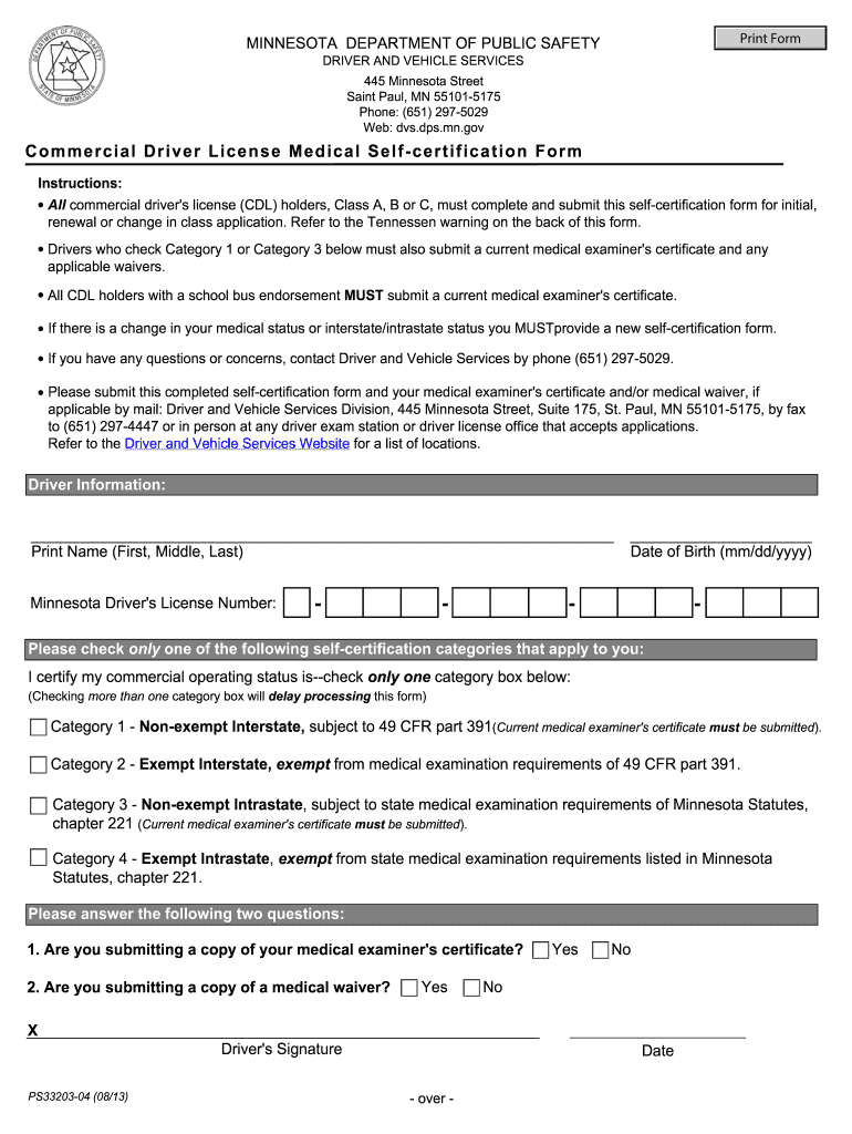  Mn Self Certification Form 2013