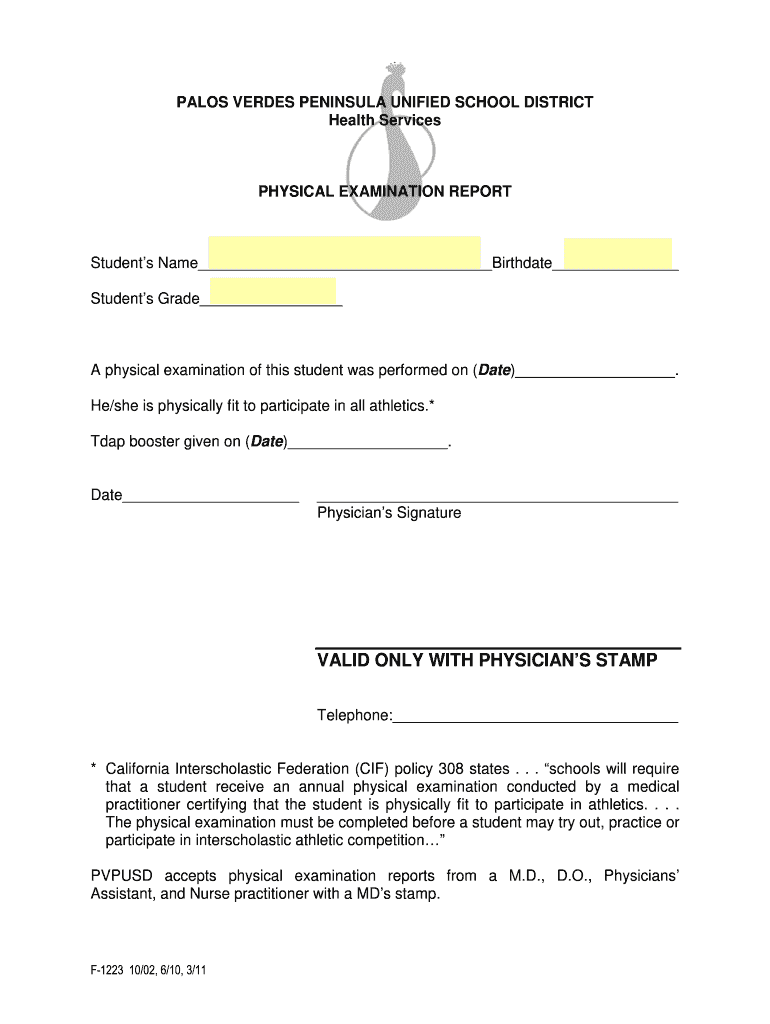  School Physical Form 2011-2024