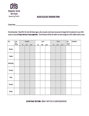 Blood Glucose Tracking Form Dys4kids