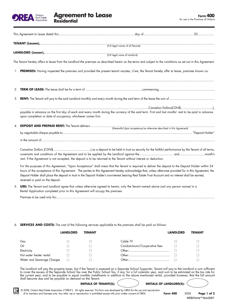 Agreement to Lease Form 400