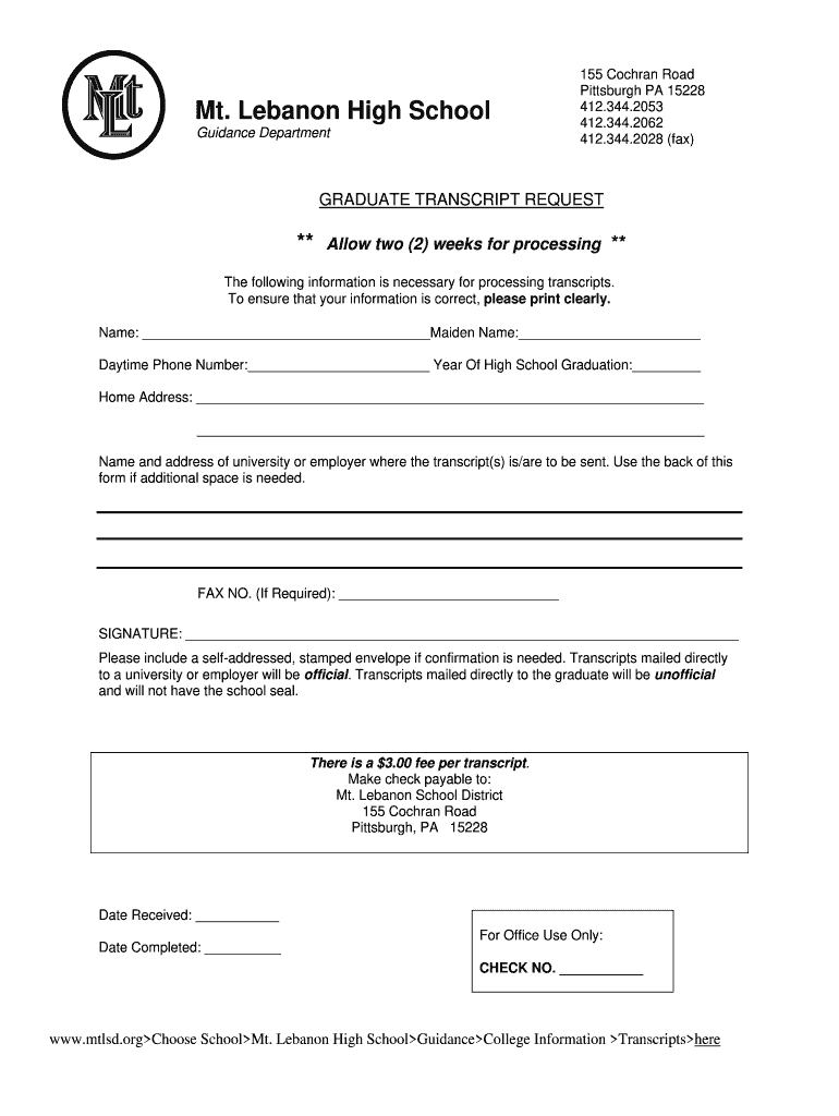 Pennsylvania High School Graduate  Form