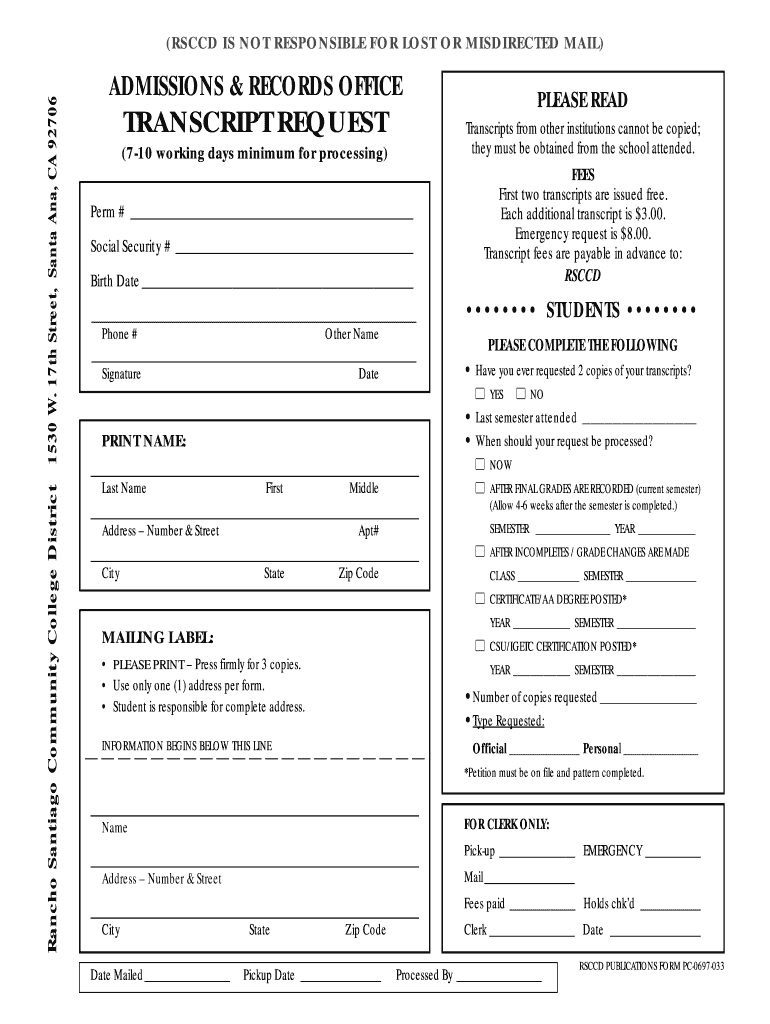 Rancho Santiago College  Form