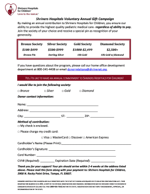 Shriners Hospital Printable Donation Form