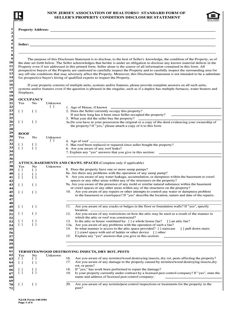  Nj Seller Disclosure Form 2004