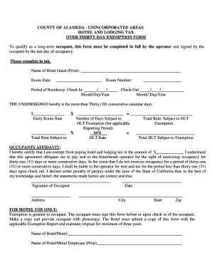 Hotel and Lodging Tax over 30 Day Exemption Form Alameda Acgov