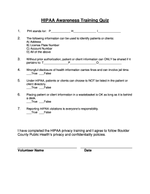 HIPAA Quiz  Form