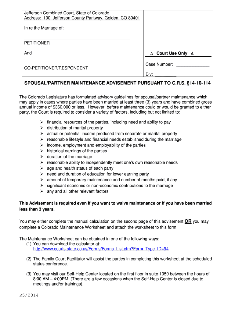  Maintenance Advisement Colorado 2014-2024
