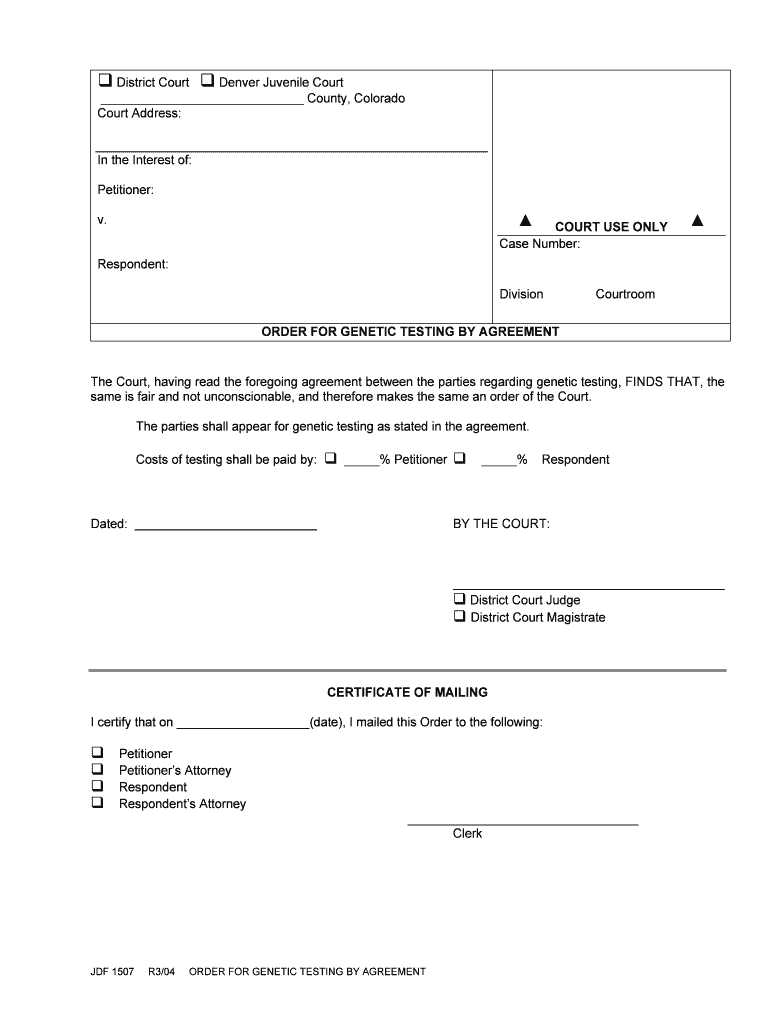 Get and Sign ORDER for GENETIC TESTING by AGREEMENT Courts State Co  Form