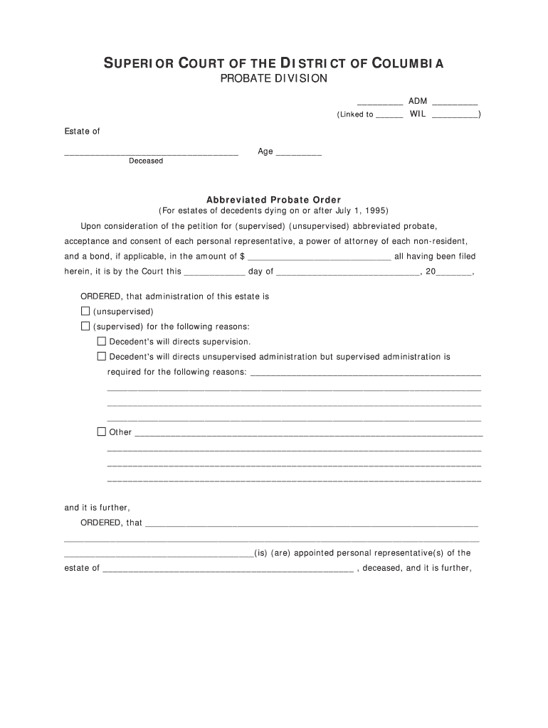 Abbreviated Probate Order  Form