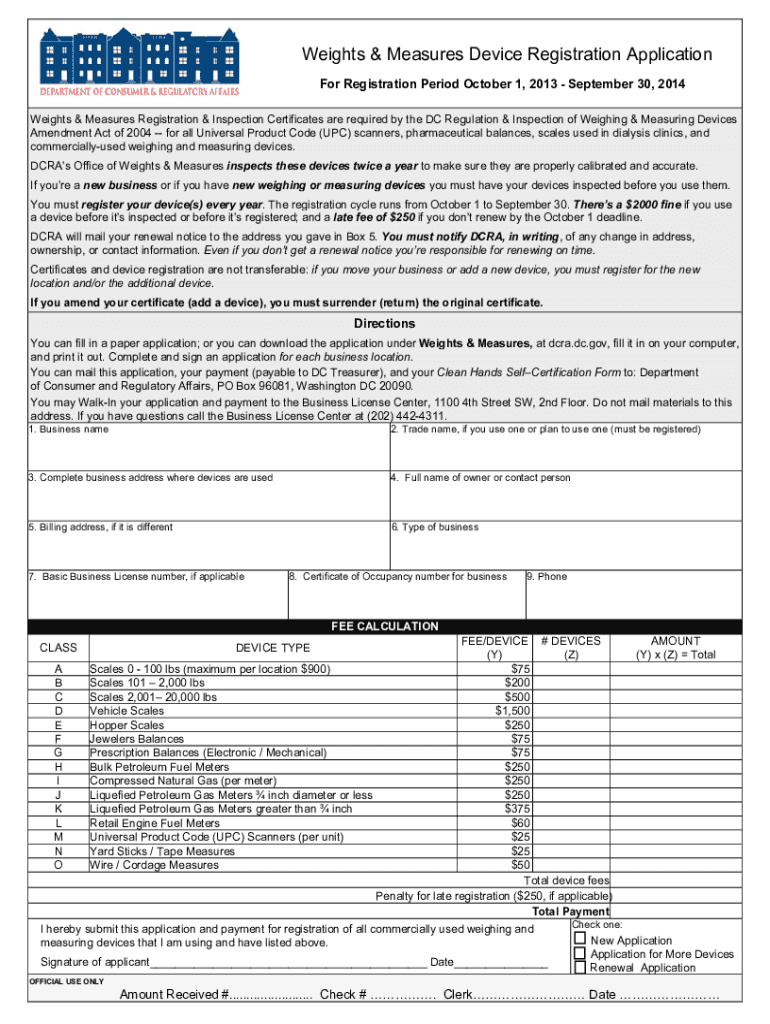  Weights &amp; Measures Device Registration Application 2014-2024