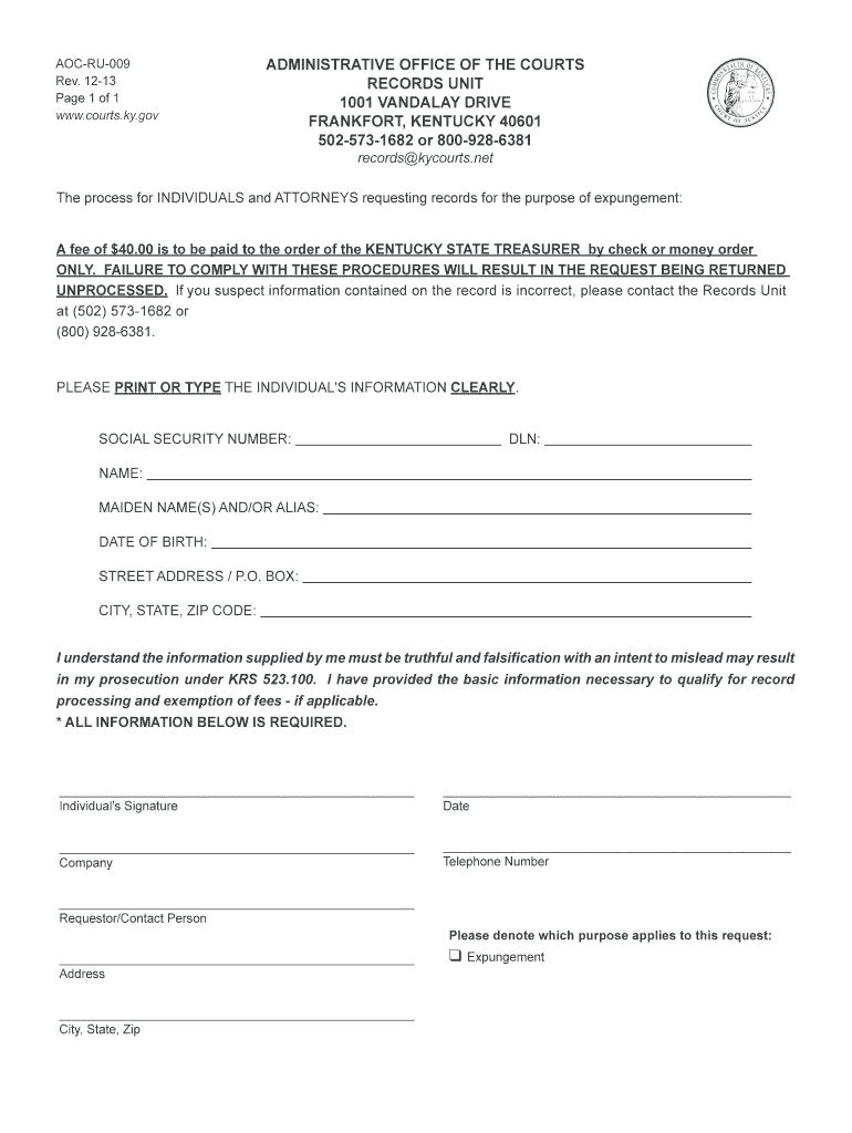 Expungement Certification Ky  Form