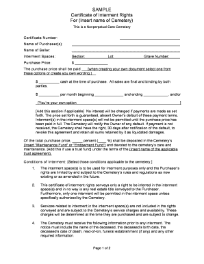Transfer of Interment Rights Form