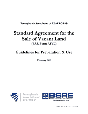 Standard Agreement for the Sale of Vacant Land Pennsylvania Parealtor  Form