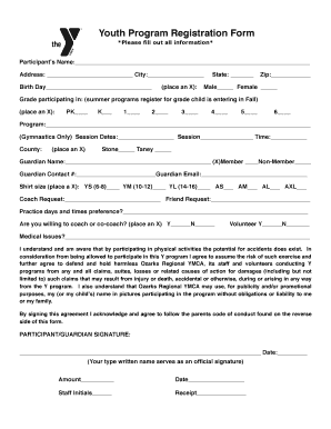 Registration Youth  Form