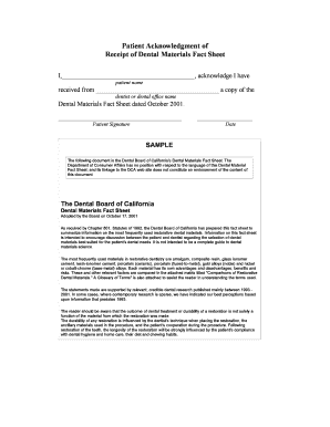 Dental Materials Fact Sheet  Form